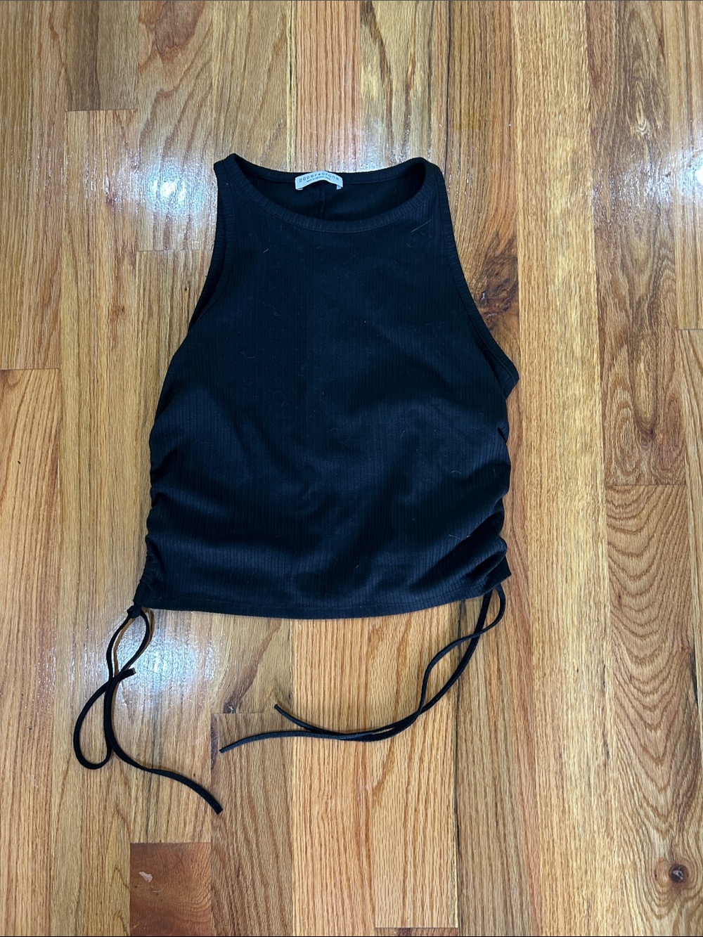 Paper Crane Black Ribbed Side-Tie Crop Tank - Women